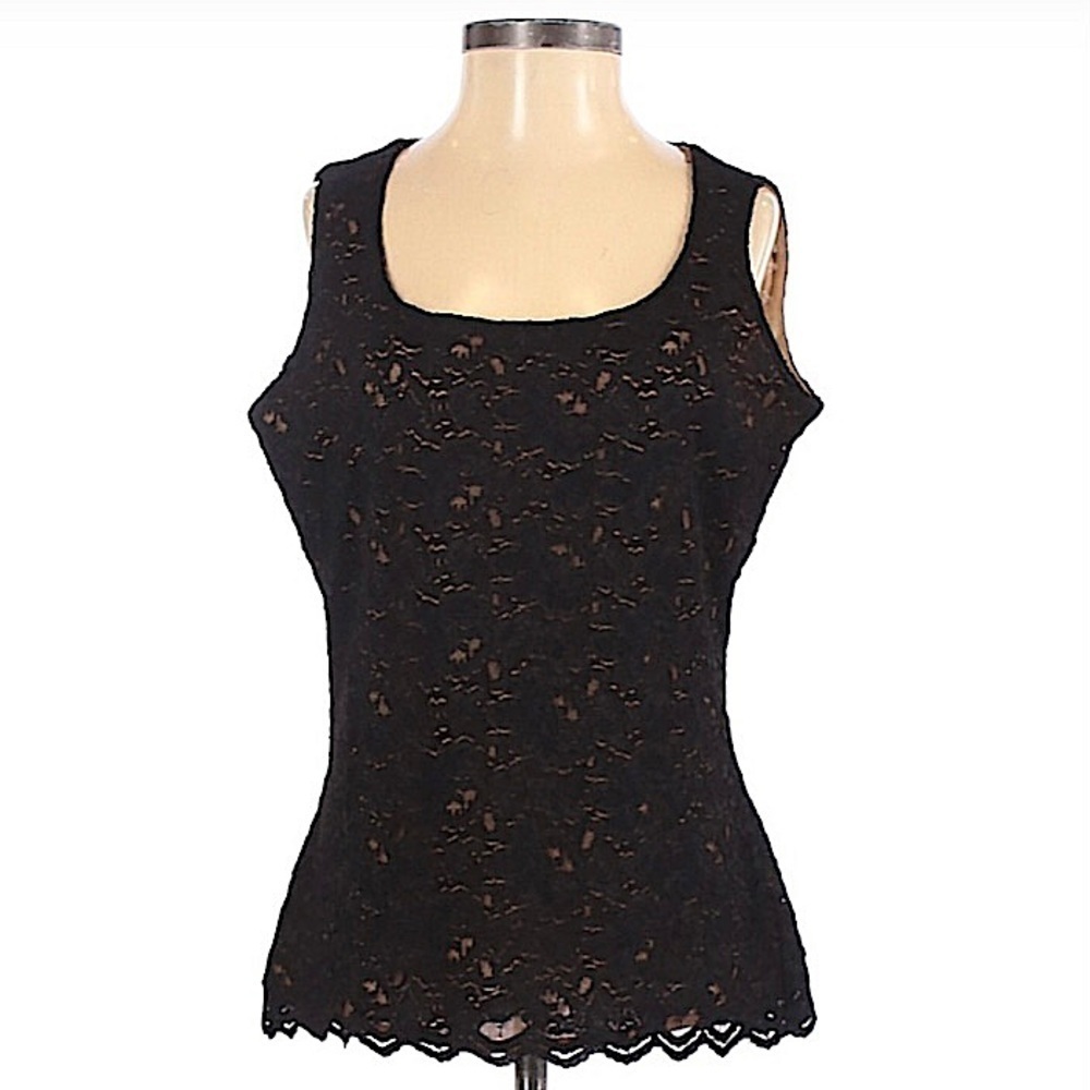 𝅺COLDWATER Creek Black Stretch Lace Tank Top Witchy Goth Size XS